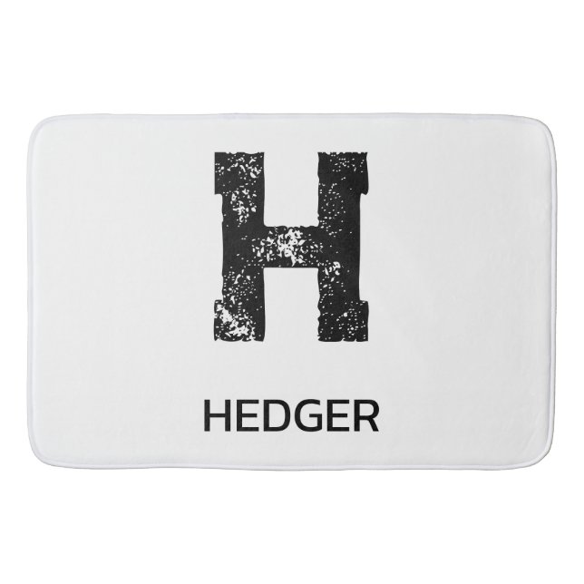 MINIMALIST BLACK ONE LETTER MONOGRAM NAME WHITE BATH MAT (Front)