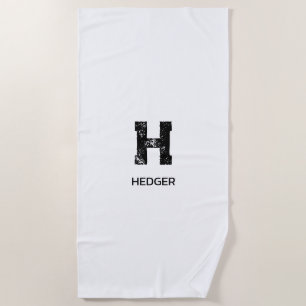 MINIMALIST BLACK ONE LETTER MONOGRAM NAME WHITE BEACH TOWEL