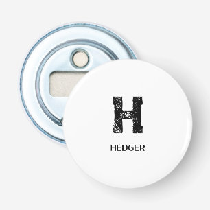 MINIMALIST BLACK ONE LETTER MONOGRAM NAME WHITE BOTTLE OPENER