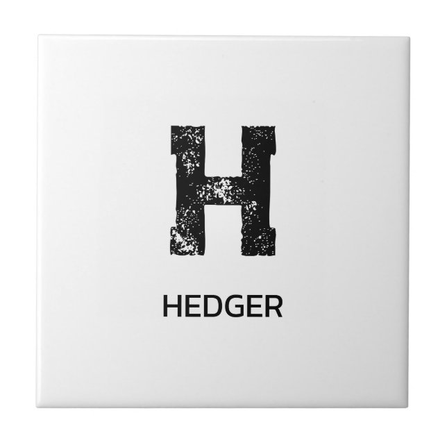 MINIMALIST BLACK ONE LETTER MONOGRAM NAME WHITE CERAMIC TILE (Front)