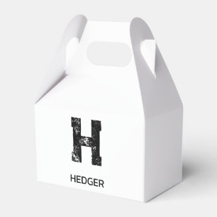 MINIMALIST BLACK ONE LETTER MONOGRAM NAME WHITE FAVOUR BOX