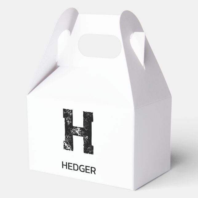MINIMALIST BLACK ONE LETTER MONOGRAM NAME WHITE FAVOUR BOX (Front)