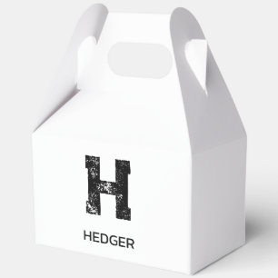 MINIMALIST BLACK ONE LETTER MONOGRAM NAME WHITE FAVOUR BOX