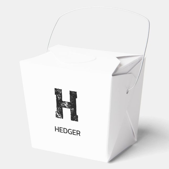 MINIMALIST BLACK ONE LETTER MONOGRAM NAME WHITE FAVOUR BOX (Front)
