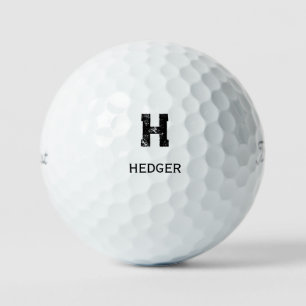 MINIMALIST BLACK ONE LETTER MONOGRAM NAME WHITE GOLF BALLS