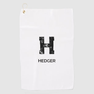 MINIMALIST BLACK ONE LETTER MONOGRAM NAME WHITE GOLF TOWEL