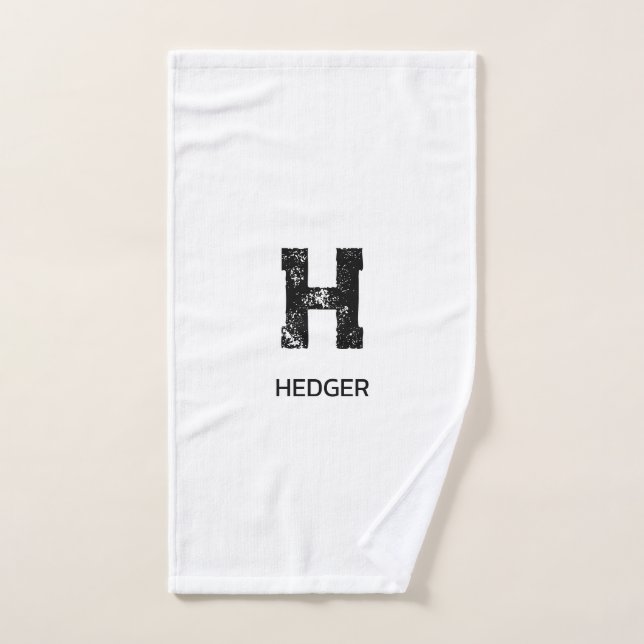 MINIMALIST BLACK ONE LETTER MONOGRAM NAME WHITE HAND TOWEL (Hand Towel)