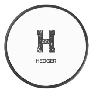 MINIMALIST BLACK ONE LETTER MONOGRAM NAME WHITE HOCKEY PUCK