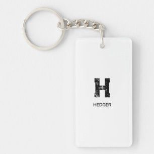 MINIMALIST BLACK ONE LETTER MONOGRAM NAME WHITE KEY RING