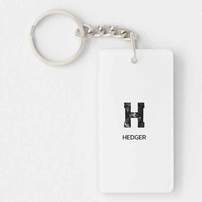MINIMALIST BLACK ONE LETTER MONOGRAM NAME WHITE KEY RING (Front)