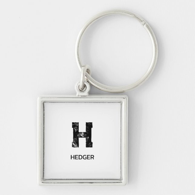 MINIMALIST BLACK ONE LETTER MONOGRAM NAME WHITE KEY RING (Front)
