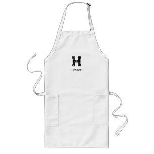 MINIMALIST BLACK ONE LETTER MONOGRAM NAME WHITE LONG APRON