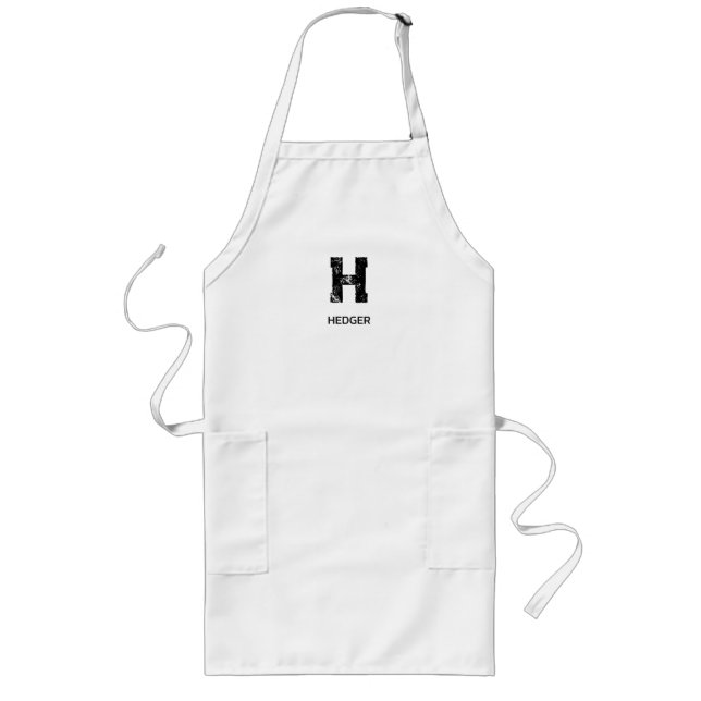 MINIMALIST BLACK ONE LETTER MONOGRAM NAME WHITE LONG APRON (Front)