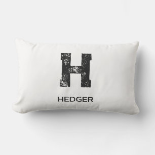 MINIMALIST BLACK ONE LETTER MONOGRAM NAME WHITE LUMBAR CUSHION