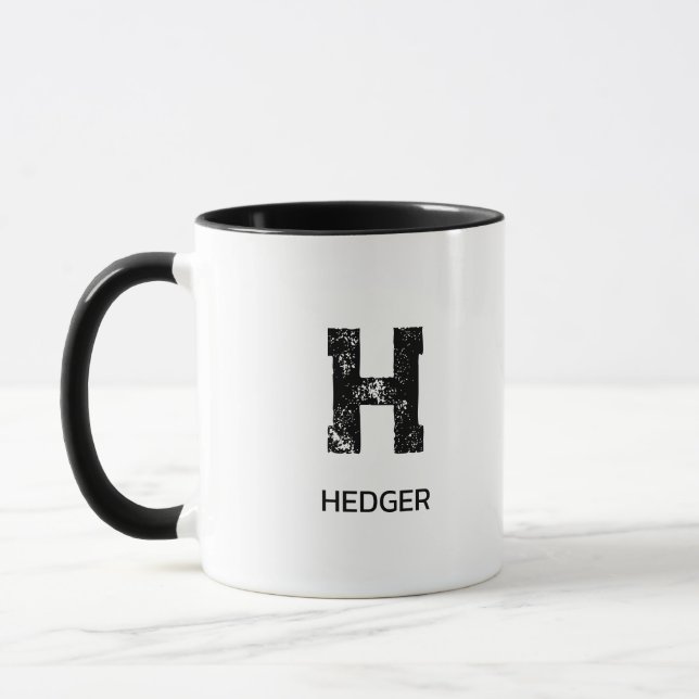 MINIMALIST BLACK ONE LETTER MONOGRAM NAME WHITE MUG (Left)