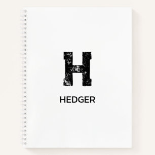 MINIMALIST BLACK ONE LETTER MONOGRAM NAME WHITE NOTEBOOK