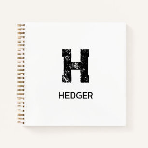 MINIMALIST BLACK ONE LETTER MONOGRAM NAME WHITE NOTEBOOK