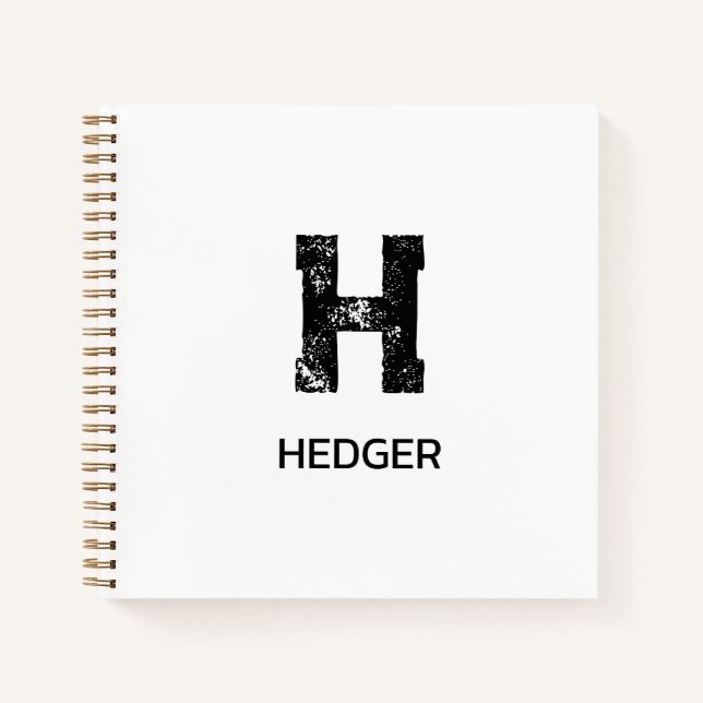 MINIMALIST BLACK ONE LETTER MONOGRAM NAME WHITE NOTEBOOK (Front)