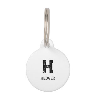 MINIMALIST BLACK ONE LETTER MONOGRAM NAME WHITE PET TAG