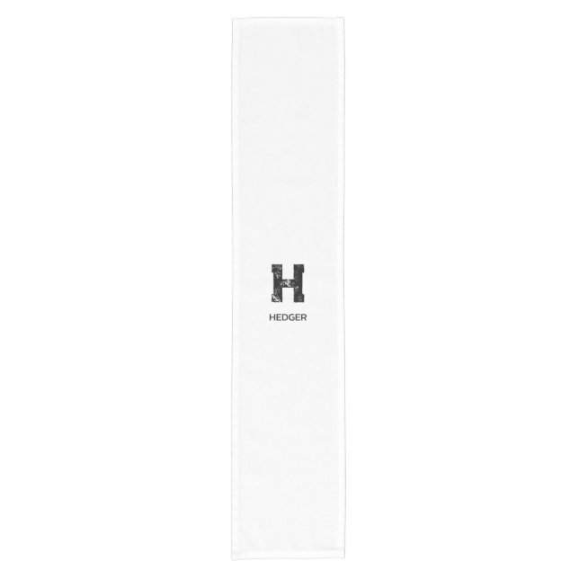 MINIMALIST BLACK ONE LETTER MONOGRAM NAME WHITE SHORT TABLE RUNNER (Front)