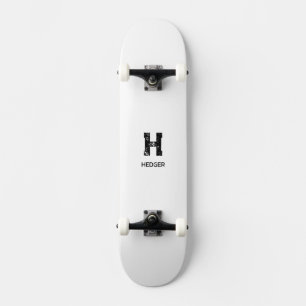 MINIMALIST BLACK ONE LETTER MONOGRAM NAME WHITE SKATEBOARD