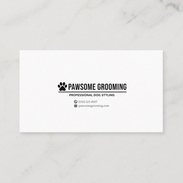 Minimalist Black Paw Logo Professional Dog Groomin Business Card (Front)