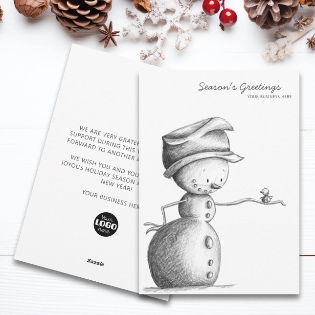 Minimalist Black Pencil Snowman Business Christmas Holiday Card (Creator Uploaded)