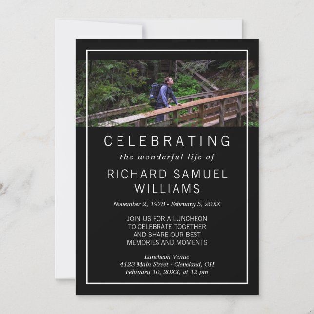 Minimalist Black - Photo - Life Celebration Invitation (Front)