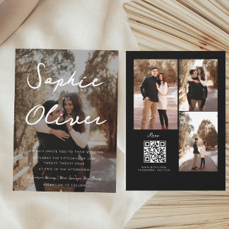 Minimalist Black Photo QR Code All in One Wedding Invitation