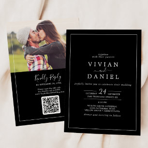 Minimalist Black Photo QR Code Wedding Invitation