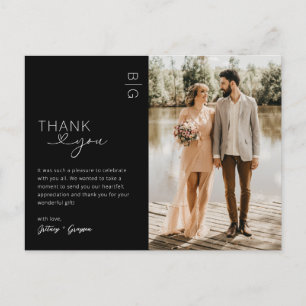 Minimalist Black Photo Wedding Thank You Postcard