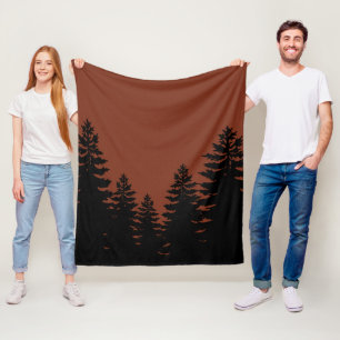 Minimalist black pine tree silhouette brown fleece blanket