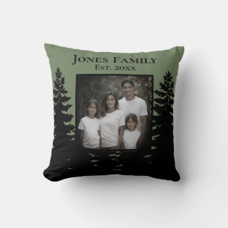 Minimalist black pine tree silhouette personalise cushion