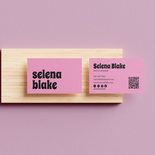Minimalist Black & Pink| Modern QR Code  Business Card (Creator Uploaded)