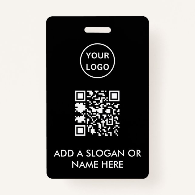 Minimalist Black QR Code Business Logo Event Badge ID Badge (Front)