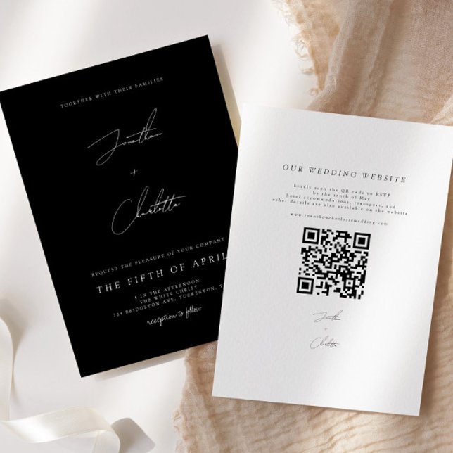 Minimalist Black QR Code Wedding Invitation (Creator Uploaded)