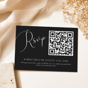 Minimalist Black QR Code Wedding Website RSVP Card