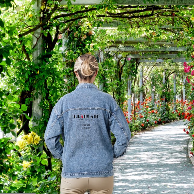 Minimalist black red graduation name denim jacket (Creator Uploaded)