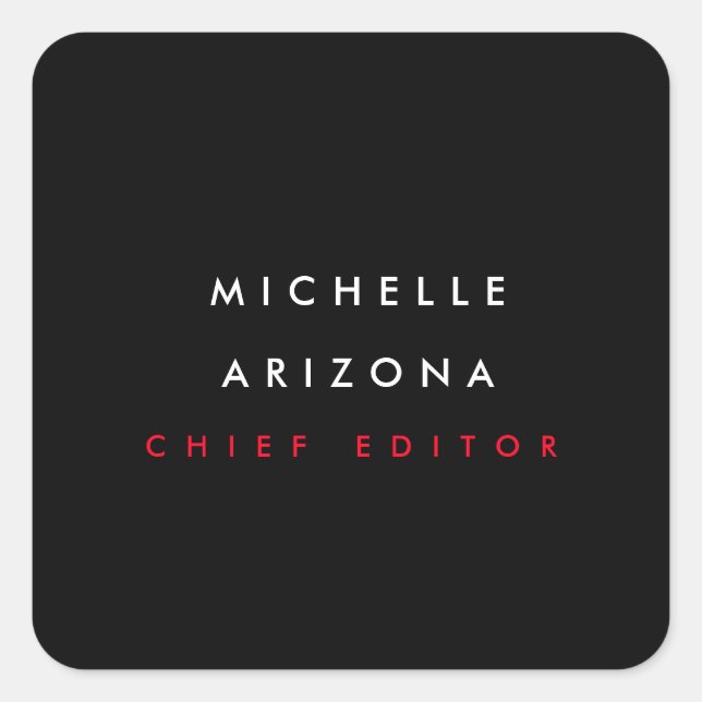 Minimalist Black Red Professional Modern Name Square Sticker (Front)