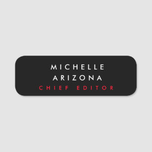 Minimalist Black Red Professional Modern Name Tag