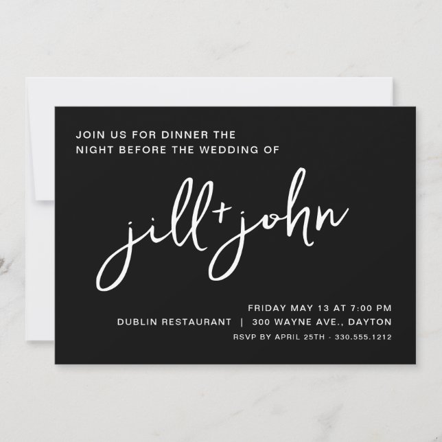 Minimalist Black Rehearsal Dinner Invitation (Front)