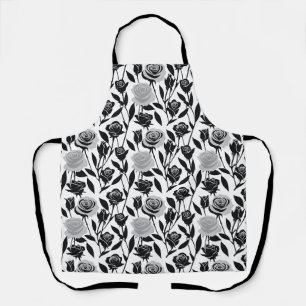 Minimalist Black Roses With Light Gray Stems Apron