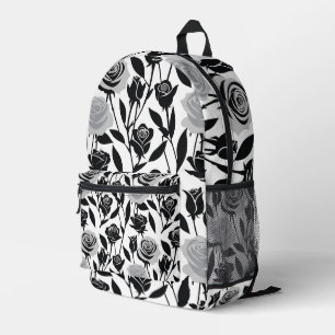 Minimalist Black Roses With Light Gray Stems Printed Backpack