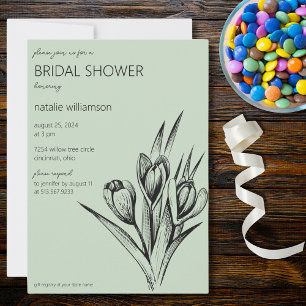 Minimalist Black & Sage Green Bridal Shower Invitation