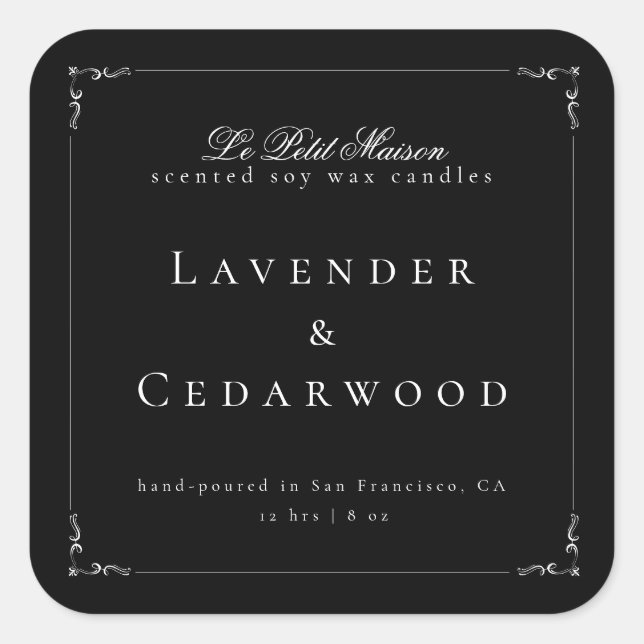 Minimalist Black Script Candle Product Packaging Square Sticker (Front)