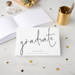 Minimalist Black Script Graduate White Graduation Guest Book