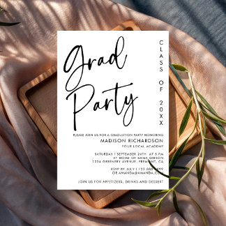 Minimalist Black Script Graduation Party  Invitation