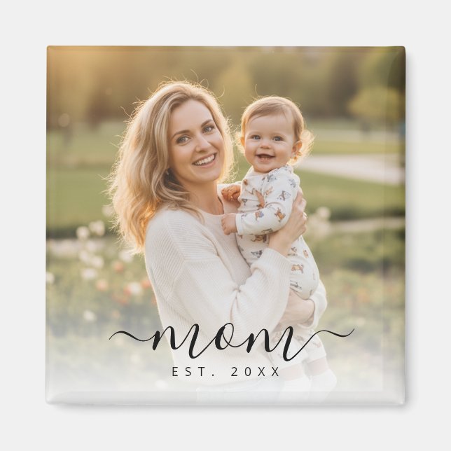 Minimalist Black Script Mum Est Year Magnet (Front)