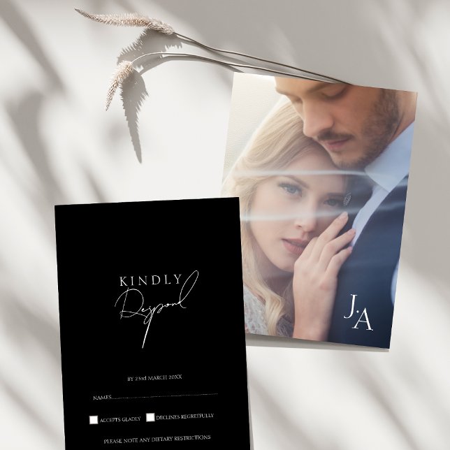 Minimalist Black Script Photo Wedding RSVP Card (Minimalist Black Simple Script Photo Wedding RSVP Card)