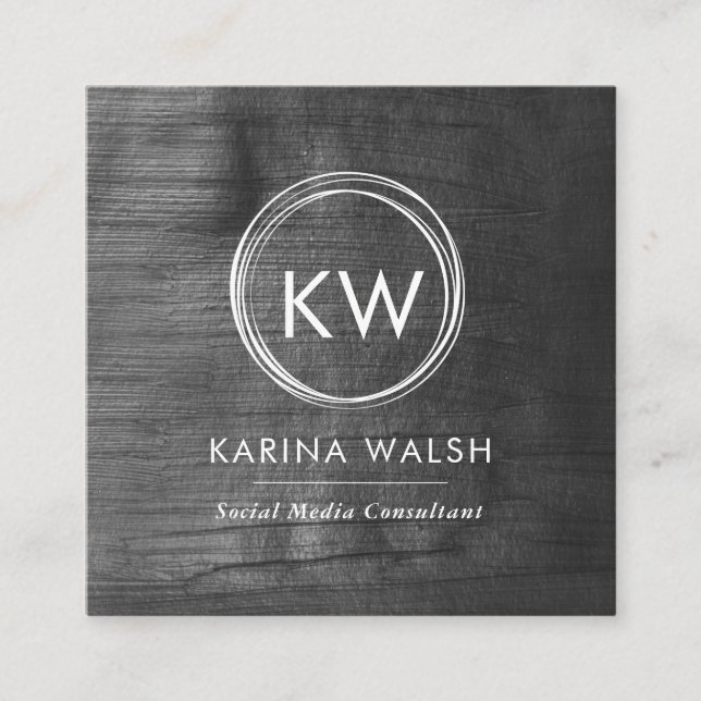 Minimalist black silver square business card (Front)